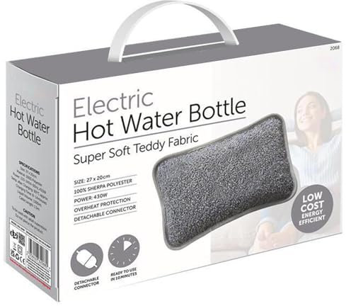 Rechargeable Electric Hot Water Bottle Ultra Plush Teddy Plush Bed Hand Warmer Massaging Heat Pad Cozy Pain Relief Fast Heating Auto-Shut Off Function Over-Heat Protection & No Refill Heat Pad Grey