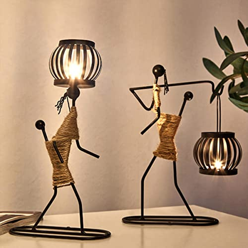 2pcs Metal Tealight Candle Holder Retro Black Iron Tea Light Candle Holders Abstract Character Candlestick Handmade Candlestick Vintage Candle Stand for Wedding Home Coffee Shop Table Decor Art Gift