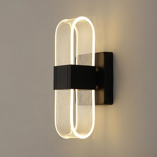 Mengjay Wandleuchte LED Innen, 12W Wandlampe Led Dimmbar, Warmweiß/Naturweiß/Kaltweiß Wandleuchte, Acryl Metall Wandbeleuchtung für Schlafzimmer Treppen Corridor (Schwarz)