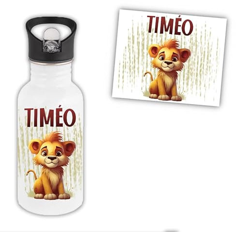 Gourde ou bouteille enfant - Personnalisable avec prénom - 500mL (Lion)
