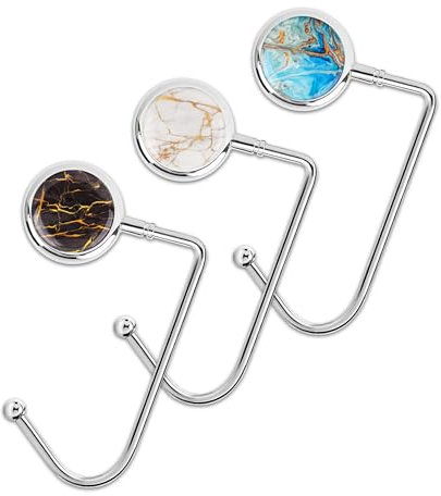 Czzmy 3X Gancho de Bolso para Mesa,Colgadores portátiles para Escritorio,Clips de Agarre para Colgar de Seguridad Mochila, Hogar, Escuela, Oficina, Decoración(3-Mármol)