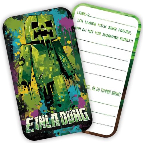 ZELAITE 12x Videospiel Gamer EINLADUNGSKARTEN KINDERGEBURTSTAG Mädchen Junge - Einladung zum Geburtstag für Jungs und Mädchen - Einladungskarten Geburtstag - Party Geburtstagseinladungen (E)