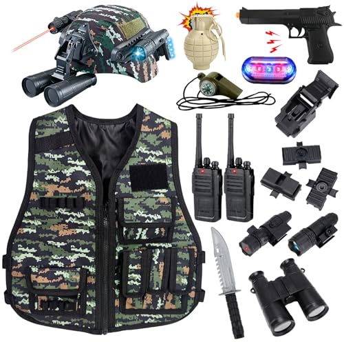 RedCrab Militaire Déguisement Enfant: Camouflage, Casque, Gilet, Talkie-Walkie et Accessoires