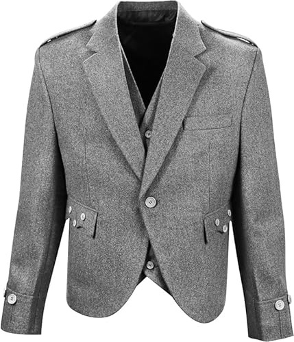 Bingo Sale Veste kilt écossaise en laine grise Argyle avec gilet à cinq boutons – Tenue formelle traditionnelle pour les événements et les mariages