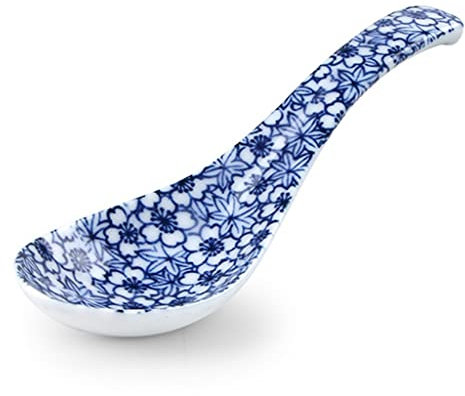 Cuillères À Dessert Soupe à soupe à soupe de soupe céramique cuillère Sauce Sauce Sauce Cuillère Bleu et Blanc Porcelaine de 5,5 pouces Création Creative Bleu Style Vaisselle De Cuisine(A)