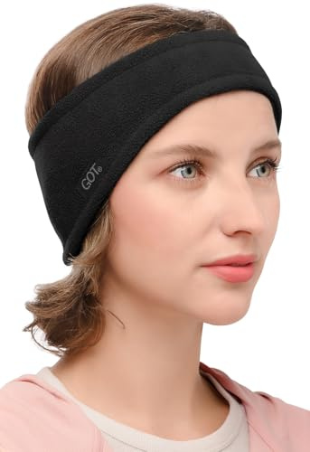 Fleece Ear Warmer Headband Women - Running Ski Winter Ear Covers (Black)
