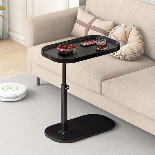 XUDREZ Adjustable C Shaped Side Table, 360°Swivel C Shaped End Table, Couch Side Tables That Slide Under, Modern Small Coffee Table for Sofa/Bed/Bathtub, Rotating Tabletop (Black Color)