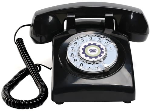Retro-Drehtelefon mit mechanischem Klingelwerk, Stromversorgung über Telefonleitung, ohne Batterie oder externes Netzteil (Schwarz)