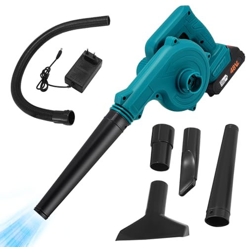 Soplador de Hojas con Batería y Cargador, 21V 23000 RPM Soplador Aspiradora Eléctrico Inalámbrico con Cargador, 350 km/h, Adecuado para Limpiar Hojas, Nieve, Polvo