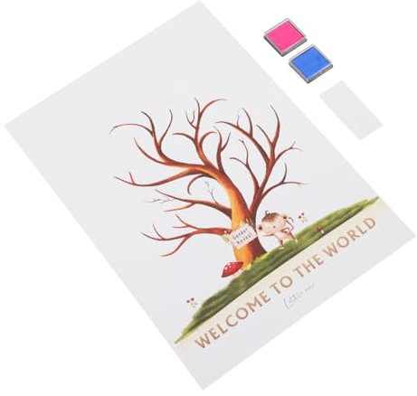 KALLORY 1 Set Gender Reveal Picture Shower Fingerprint Guest Book Games Favours Photo Fingerprint Tree Sign Finger Print Tree Guest Book Album Party Decoration Frame Coated Paper