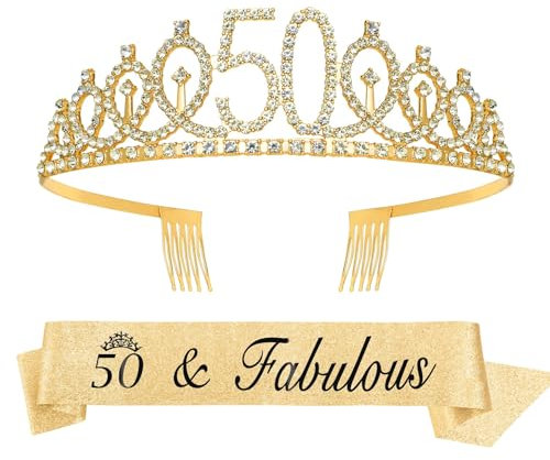 Krone Geburtstag,50. Geburtstag Mädchen,Krone Damen,Geburtstagskrone Erwachsene,Krone Gold,Tiara Damen,Schärpe Geburtstag,Crystal Crown,Birthday Queen,Prom Queen Schärpe Halloween,Geburtstags Krone