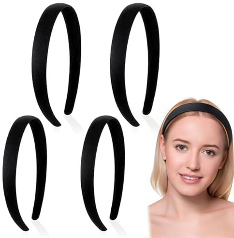 VONJUMA 4 Pcs Serre Tete Bandeaux Rembourrés Larges En Éponge De 1.5Cm/2Cm Antidérapants Tendance Solide Accessoire De Coiffure Pour Femmes Et Filles Noir