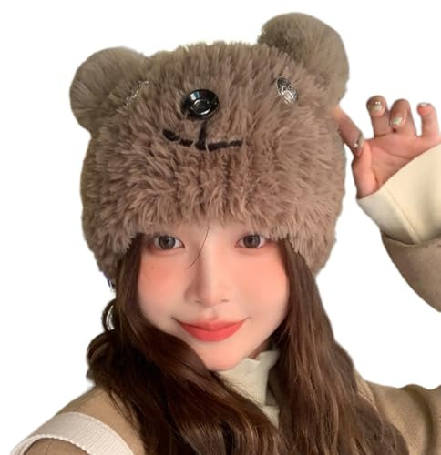 NONGYU Lovely Bear Plüschmütze, weich, warm, verstellbare Kopfbedeckung, Unisex, bequeme Mütze für den täglichen Gebrauch