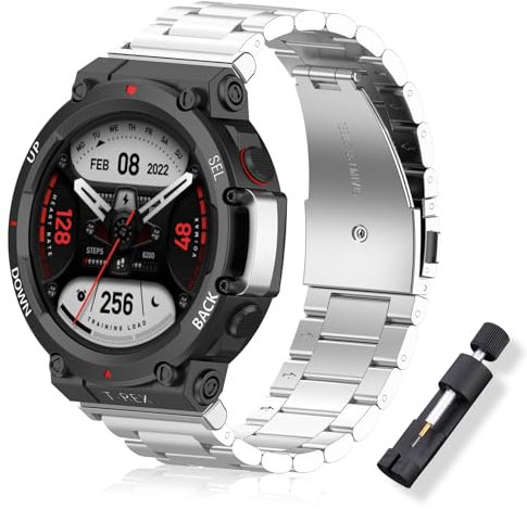 ToVioc Cinturino Compatibile con Amazfit T-Rex 2, Cinturino di Ricambio Regolabile in Acciaio Inossidabile Compatibile con Amazfit T-Rex 2 - Argento