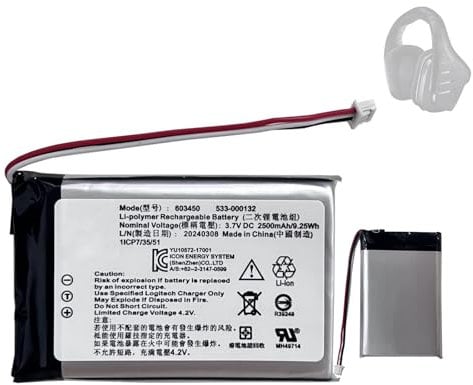 HIGHAKKU Ersatzakku Batterie 533-000132 603450 kompatibel mit Logitech G933, G533, G935, G933S, G533S Wireless Artemis Spectrum Gaming Headset Battery Replacement