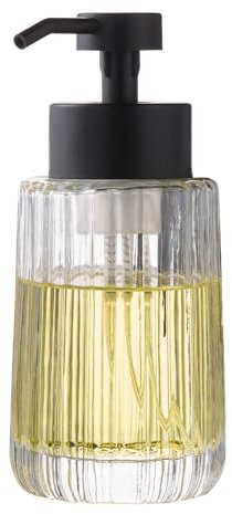 Ekirlin Glass Soap Dispenser with Black Pump, 12 Oz Liquid Hand Soap Dispenser Clear, Refillable Glass Bottle Hand Dish Soap Jar Dispensers for Bathroom, Countertop, Kitchen and Laundry Room