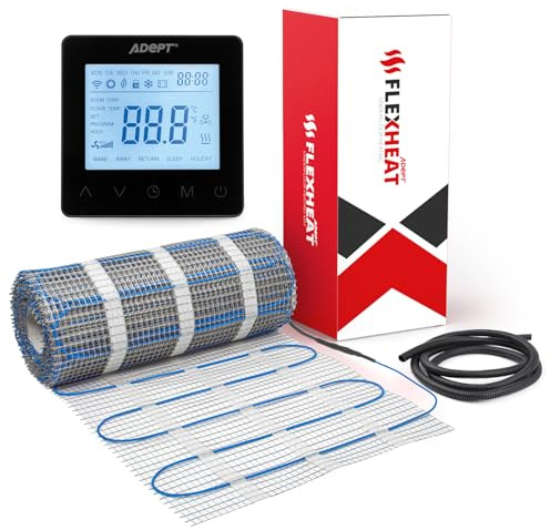 Adept Flexheat Electric Underfloor Heating Mat Kit - 200W/m2-1.5m2 - Black Programmable Thermostat