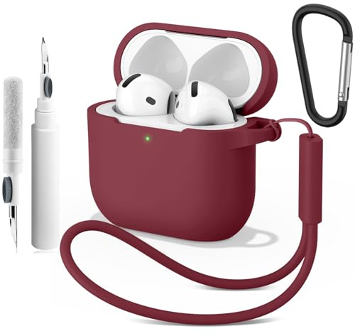 Silikon Hülle für AirPods 4 (2024) mit Reinigungsstift & Karabiner & Lanyard - 2mm Dünne Hülle Stoßfestes Kratzfeste Schutzhülle, 4-in-1 kit Air Pods 4 Generation Case Zubehör