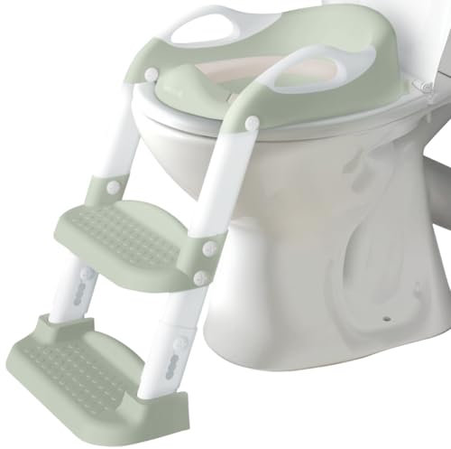 Potty Training Ladder - Soft Cushioned Seat, Adjustable Height, Collapsible, Non-Slip with Splash Guard - Ready Step Go! - Jool Baby (Sage, 2 Step)