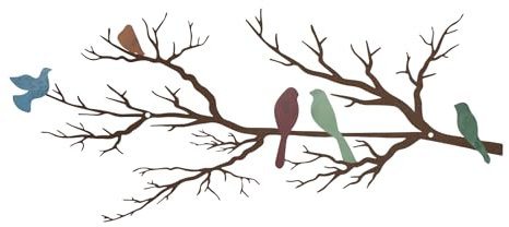 ESTART Wanddekoration mit Vögeln aus Metall, lebendige Vögel auf AST, Silhouette, Wanddekoration, für den Außenbereich, Wandskulptur zum Aufhängen, für Zuhause, Balkon (Mehrfarbig, Groß)