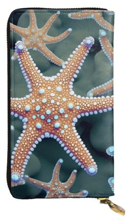 MKNAZ Schöne Geldbörse mit Meeresmotiv bedruckt, lange Geldbörse für Männer und Frauen, Leder, Kartenhalter, Geldbörse mit 12 Kartenfächern, Schwarz , Einheitsgröße, Modern