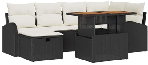 vidaXL Garten-Sofa-Set 7 pcs Schwarz Poly-Rattan, Garten- und Terrassenset, Moderne Sofagarnitur, langlebige Lounge für die Terrasse, stylische Möbelkollektion