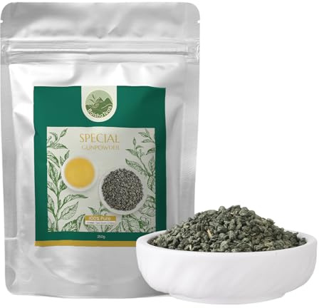 BaishaTeas Thé vert Gunpowder - 250 g - Feuilles de thé roulées en forme de boules - Thé vert de haute qualité provenant directement de Chine (250g)