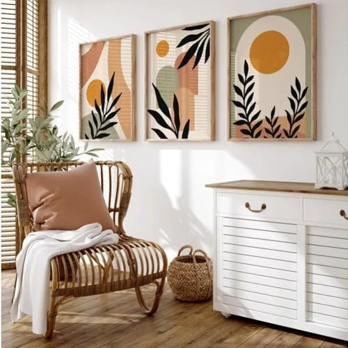 3 Bilder Abstrakt Modern 50X70CM Poster Wohnzimmer Beige Bilderwand Set Wohnzimmer Leinwand Boho Style Groß Bilder Kunst Modern Poster Abstrakt Beige Orange Grün ohne Rahmen