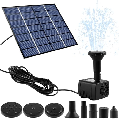 Solar Fountain Pump,with Separate Solar Panel,1.5W Upgraded Water Pump,3M Long Cable & 5 Nozzles for Bird Bath,Outdoor Pond,Patio Garden and Fish Tank (Black-A)