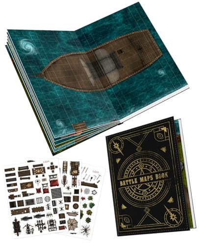 CZYY DND Battle Map Book, Reusable RPG Terrain Kit for Miniature Battles | 32 Dry & Wet Erase Maps, 100+ Scenery Decals, 1 in Grid, Lay-Flat Design, Fast Setup for Campaigns & Game Nights