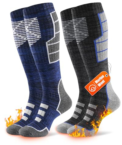 Niofind Merino Skisocken Herren & Damen, 2 Paar, warme Wintersocken | Wollmischung mit Vollfrottee-Polsterung, feuchtigkeitsableitend und kniehoch; für Skifahren, Snowboarden und Wandern