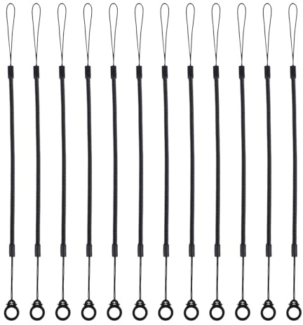 12pcs Elastic Tether Lanyard, Retractable Spring Coil Strap Anti-Lose Pen Leash for Clipboard with Silicone Ring Stylus Lanyard Cord for Tether Stylus to Touchscreen (Black)