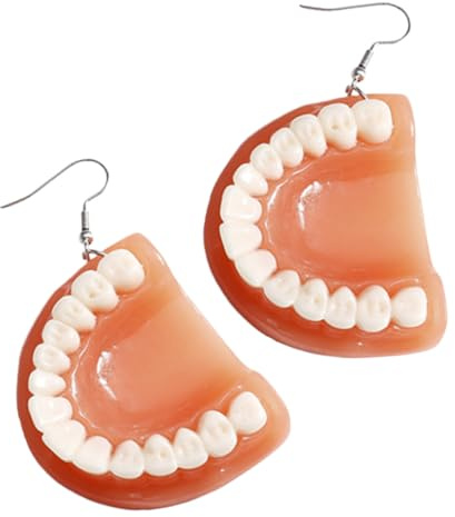 SUPVOX Funny False Teeth Drop Earrings Novelty Teeth Pendant Earrings for Women Funky Earings Ear Jewelry for Festivals Clubs Birthday Christmas Daily Wear 1 Pair