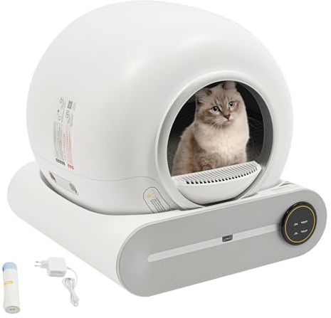 ROGONPDK Vollautomatische Katzentoilette, Automatische Katzenklo, Elektrisches Katzentoilette, Automatisches Katzenklo mit 1 Rollen Müllbeutel, für Katzen Jeden Alters