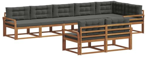 vidaXL Outdoor-Sofagarnitur mit Kissen 8 pcs Natur und Anthrazit, Akazienholz-Sofa, modernes Outdoor-Möbel, Garten-Lounge-Set, langlebige Terrassen-Couch, vielseitige Poolbereichs-Sitzgelegenheiten