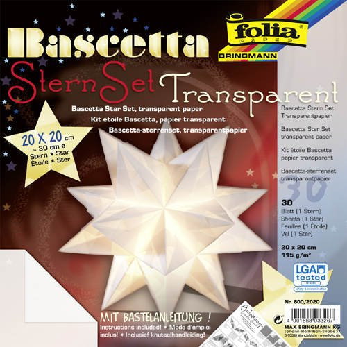 Faltblätter Bascetta Stern Transparent weiß, 20x20