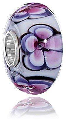 MATERIA by Matthias Wagner Blumen Glas Bead pink lila weiß mit Luftblasen für Beads Armband 1476