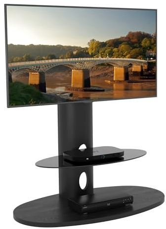 AVF Black Wood Column TV Stand for 65 Inch TVs