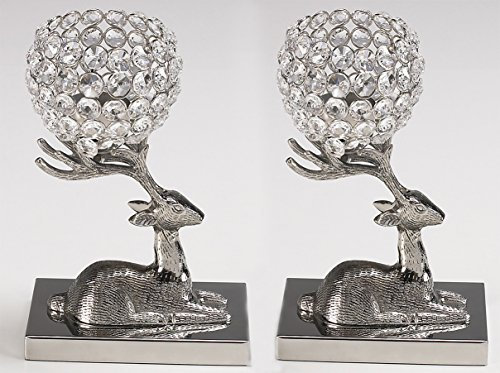 Artra Design GmbH Kristall Kerzenständer Marie auf Hirsch 2er Set Teelichthalter Kerzenhalter Kerzenleuchter Tischdeko Gastgeschenke Silber