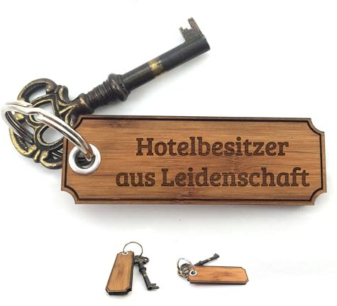Mr. & Mrs. Panda Schlüsselanhänger Hotelbesitzer - Geschenk, Berufsausbildung, Berufsschule, Schlüsselbund, Schenken, Schlüsselanhänger aus Holz,