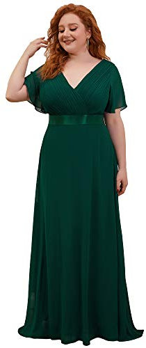 Ever-Pretty Women's Glamorous Double V-Neck Ruffles Padded Evening Dress, 12, Dark Green