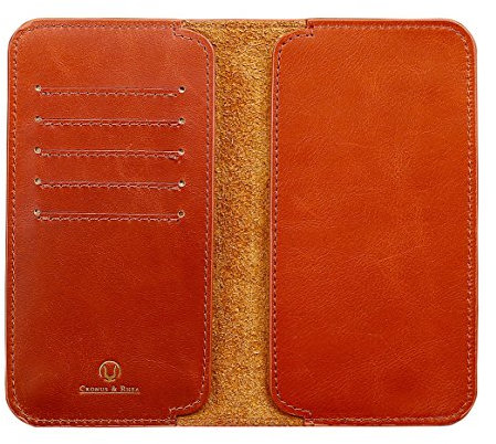 Cronus & Rhea® | Custodia in pelle esclusiva per smartphone (Cerberus) | Apple iPhone 8 7x | Titolare della carta | Vera pelle | Con elegante scatola regalo | Uomini - Donne (Cognac, M)