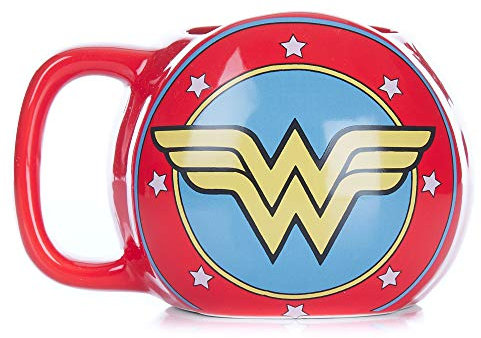 Wonder Woman DC Comics Tasse Schild rot/blau/gelb, bedruckt, aus Keramik, Fassungsvermögen ca. 320 ml..