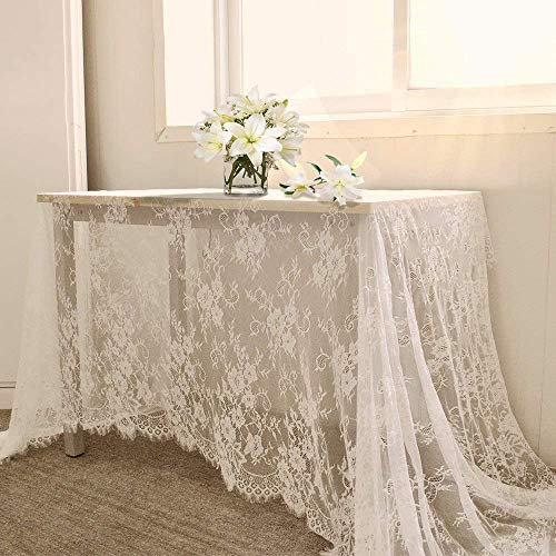 B-COOL 152,4 x 308,8 cm, Klassische weiße Hochzeitstischdecke, Spitzen-Tischdecke, Vintage-Stickerei, Overlay für rustikale Hochzeit, Empfang, Dekoration, Frühling, Sommer, Outdoor-Party