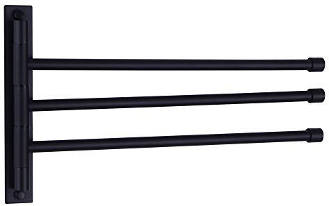 GERZWY Badetuchhalter Schwenkbar Handtuchstange SUS 304 Edelstahl Badezimmer Handtuchhalter 3 Stangen Klapparm Schwenkbügel Wandhalterung Matt Schwarz HYG03-BK