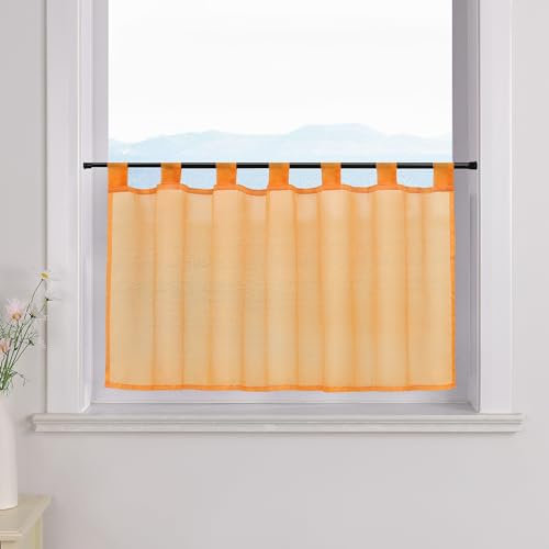 ESLIR Scheibengardine mit Schlaufen Gardinen Küche Bistrogardinen Transparent Stores Vorhänge Kurzgardine Voile Orange BxH 60x120cm 1 Stück