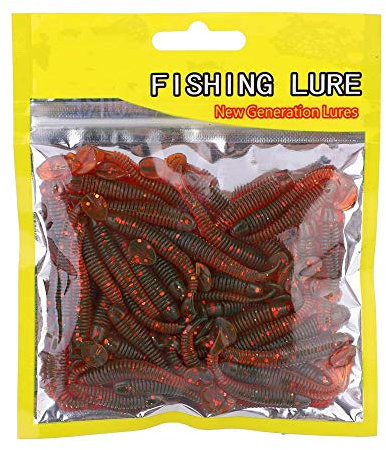 Tauwürmer Lebend Zum Angeln, 50 STÜCKE 5 cm Weiche Simulations-Würmer Angel Köder Forellenköder Barsch-Angelwürmer weiche Kunststoff-Würmer für Salzwasser Süßwasser Angeln (Rot)