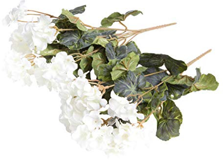 Evergreens künstlicher Geranienbusch mit 7 Stielen und 3 kleinen und 4 größeren Blütenköpfen (2 Stück) (Creme-weiß)