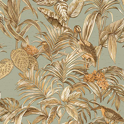 DE120017 Bird of Paradise Aqua & Gold 10M X 0.53M Wall Stitch 2023