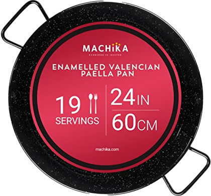Machika Paella-Pfanne aus Emaille | Paella-Pfanne | Pfanne für Paella- und Reisrezepte | perfekt für drinnen und draußen | einfache Reinigung | rostfreie Beschichtung | 19 Portionen | 61 cm |